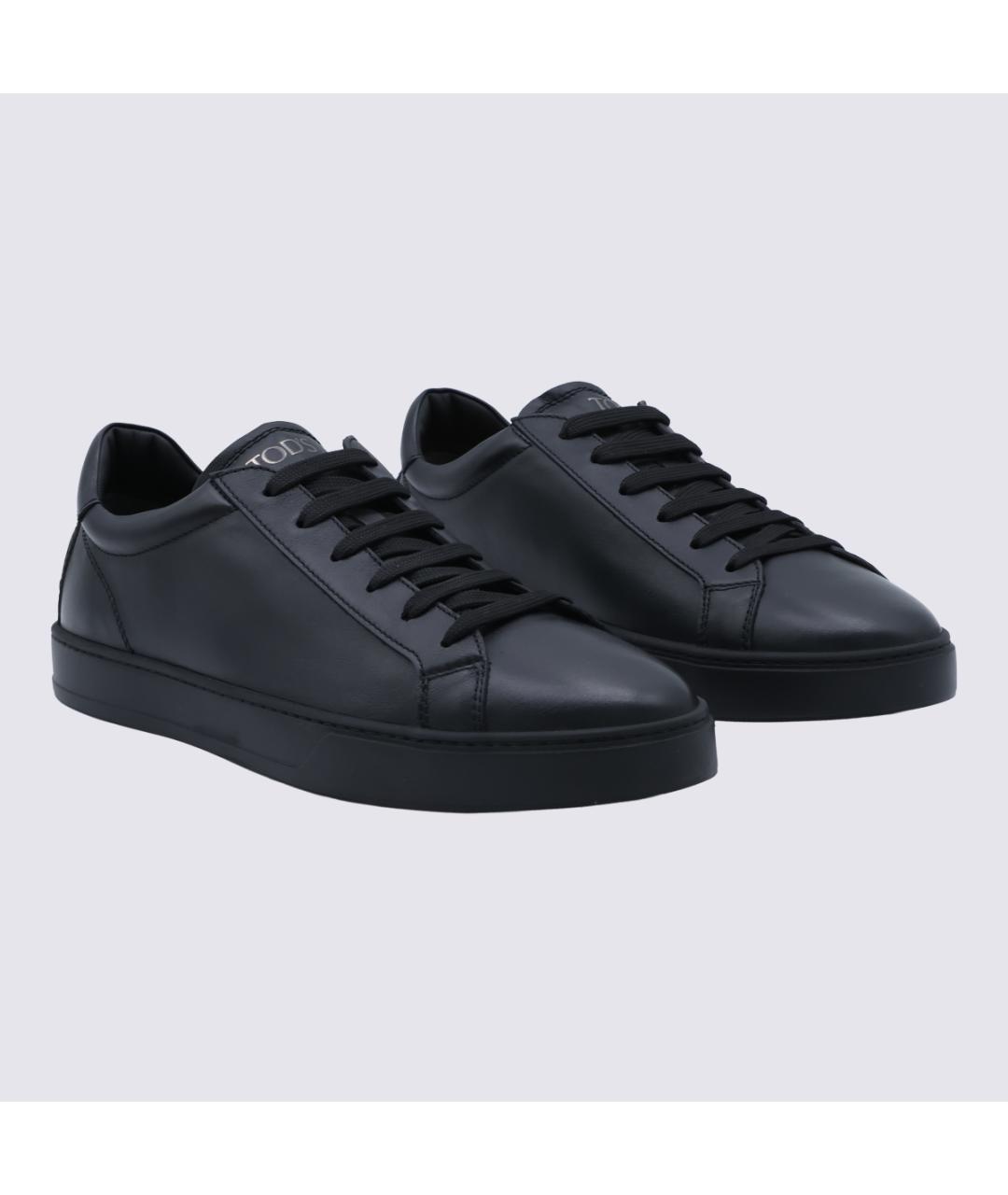TOD'S Черные кожаные низкие кроссовки / кеды, фото 2