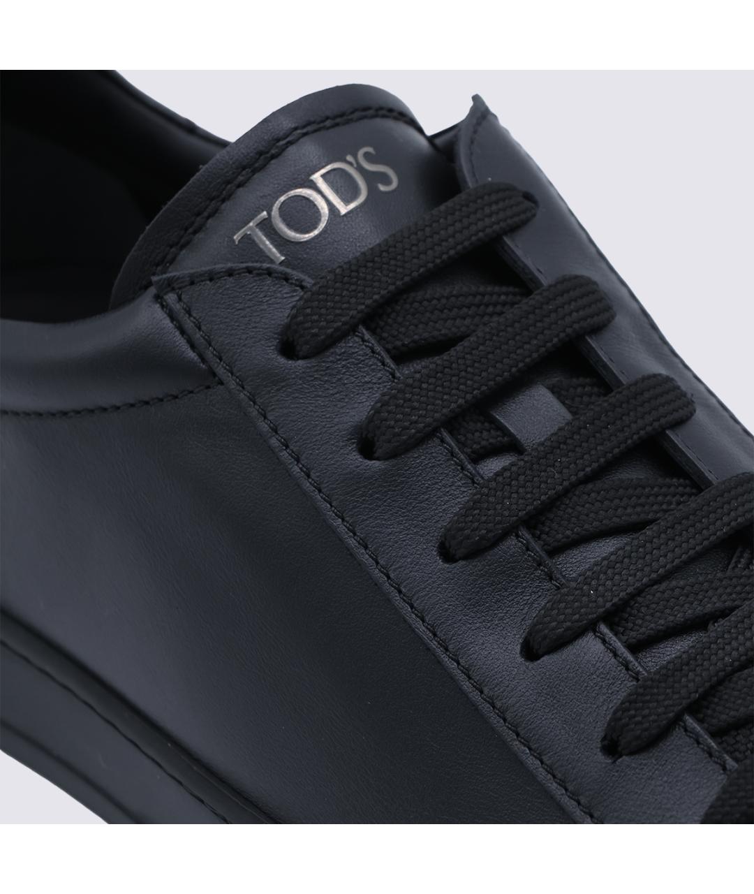 TOD'S Черные кожаные низкие кроссовки / кеды, фото 4