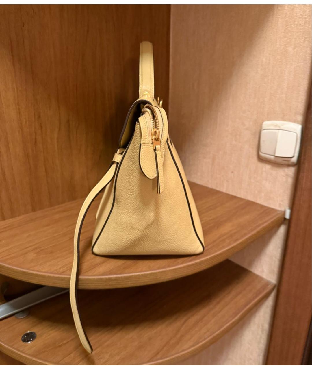 CELINE Горчичная кожаная сумка с короткими ручками, фото 6