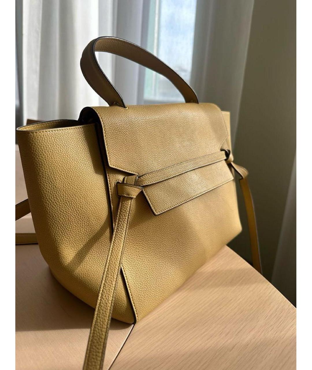 CELINE Горчичная кожаная сумка с короткими ручками, фото 2
