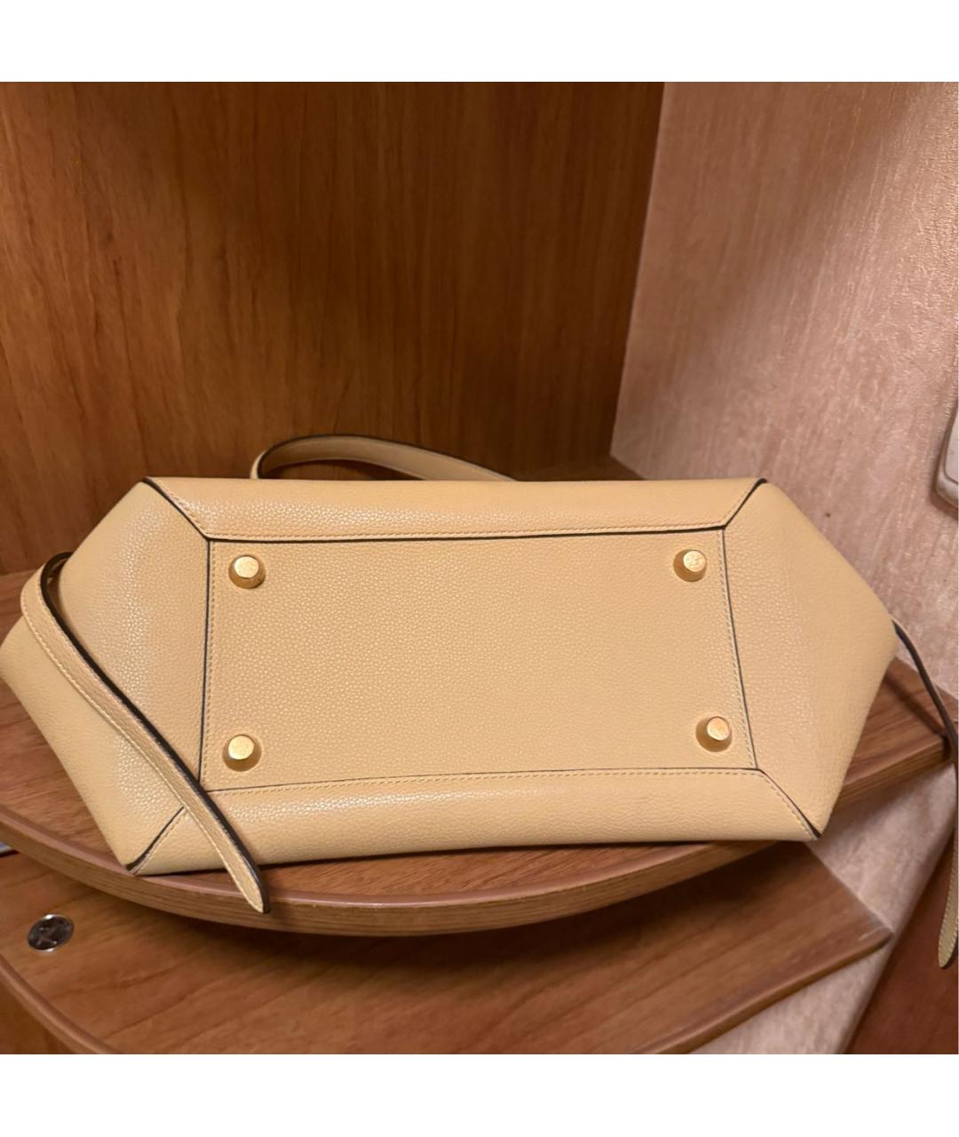 CELINE Горчичная кожаная сумка с короткими ручками, фото 5