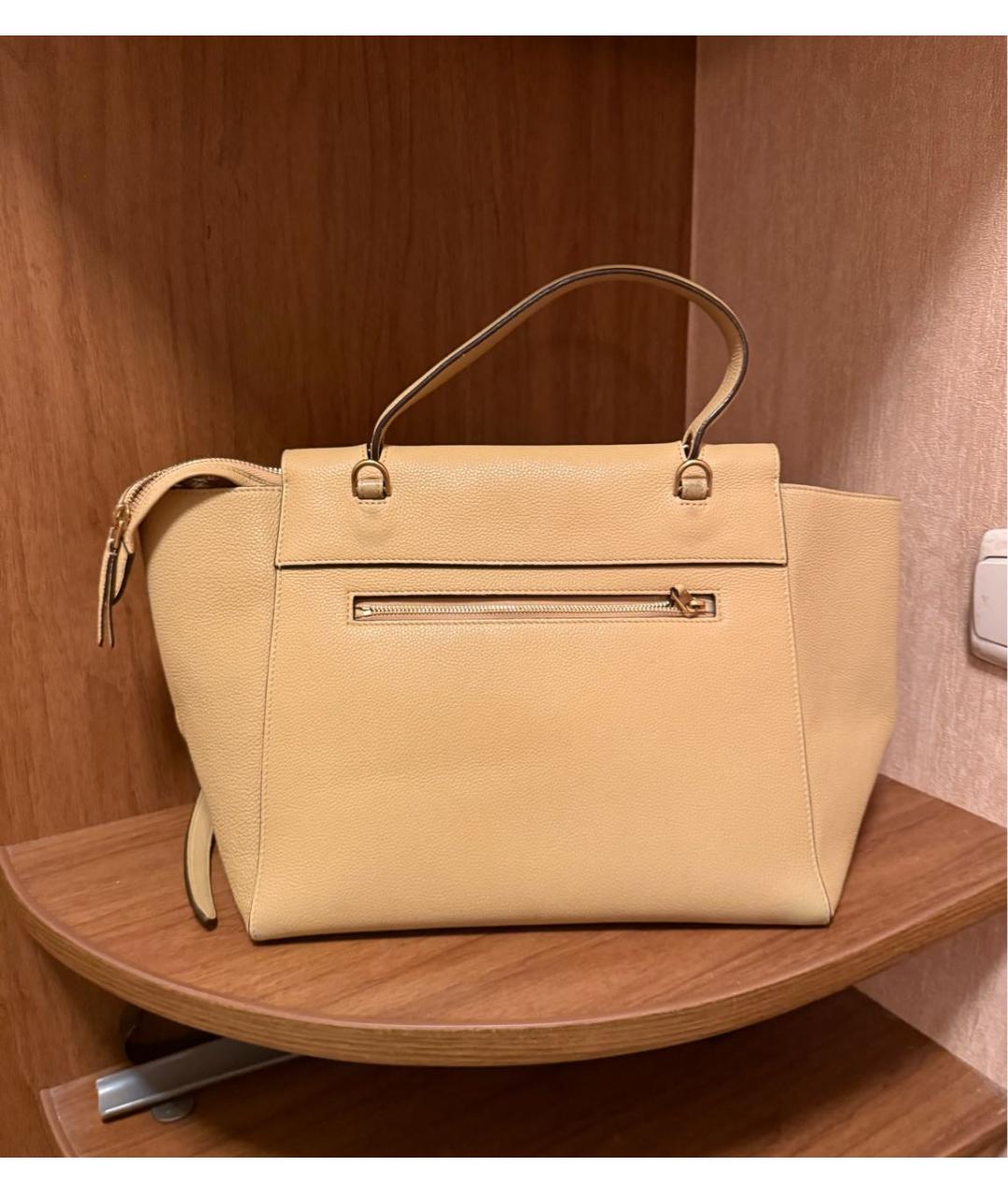 CELINE Горчичная кожаная сумка с короткими ручками, фото 3