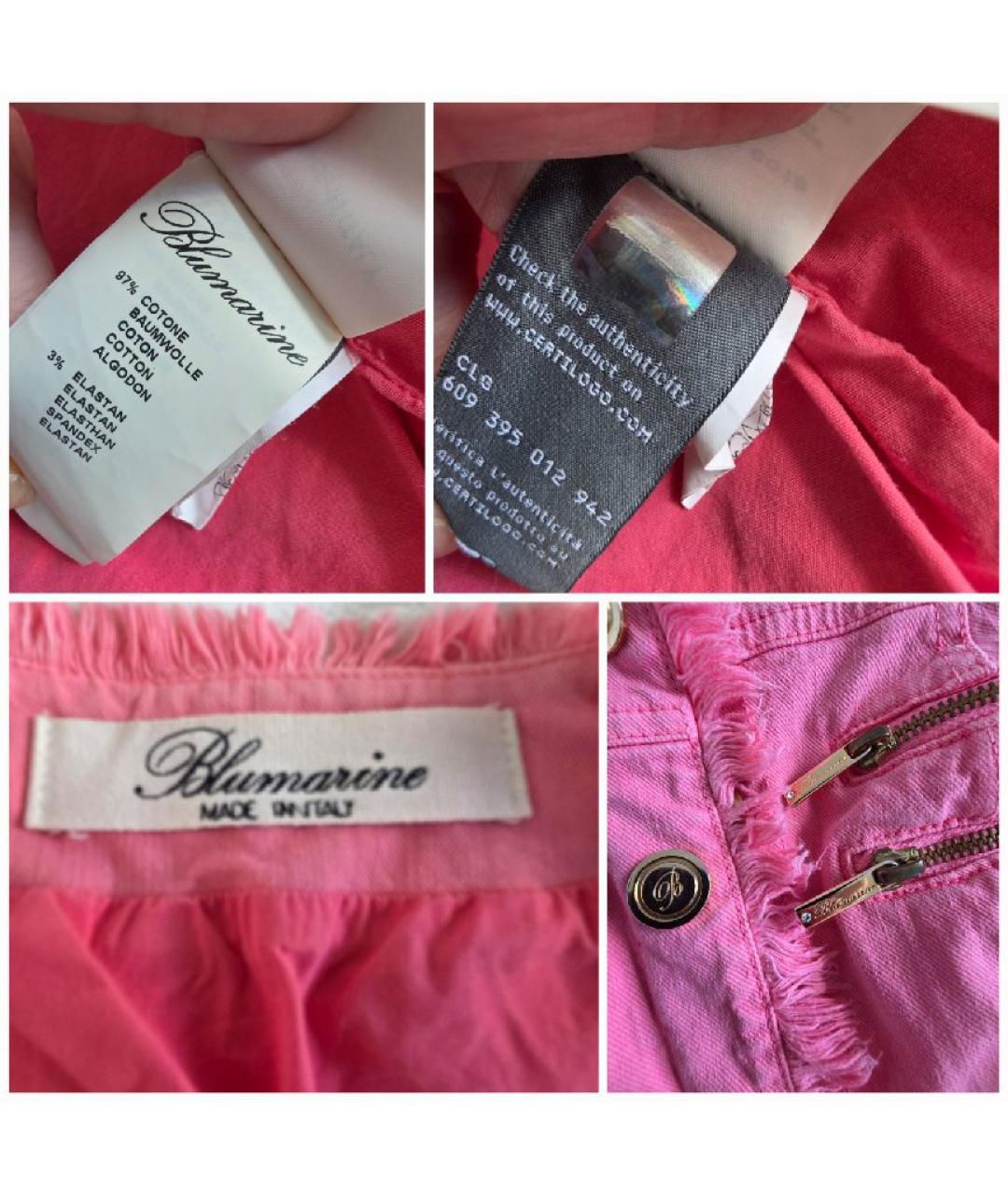 BLUMARINE Розовые хлопковые джинсы слим, фото 7