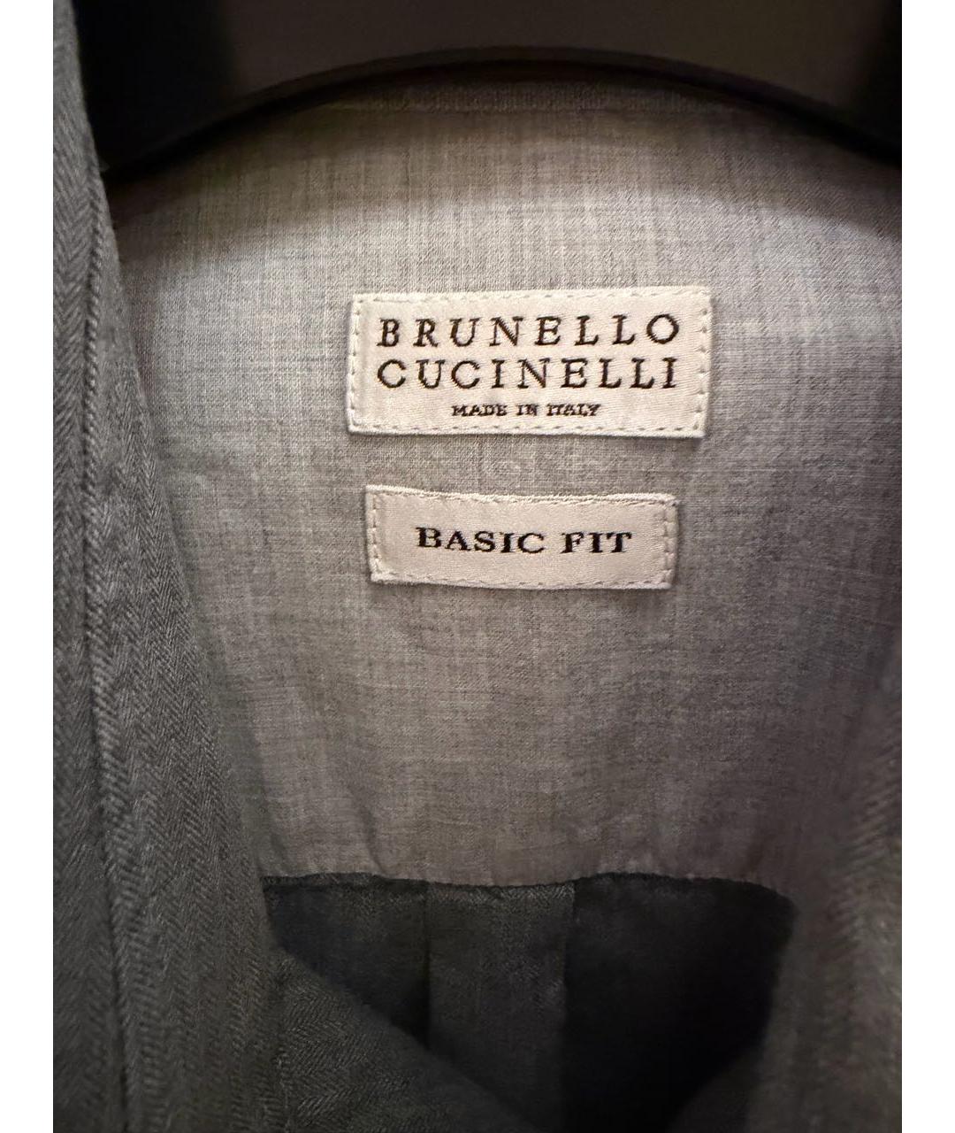BRUNELLO CUCINELLI Серая хлопковая кэжуал рубашка, фото 3