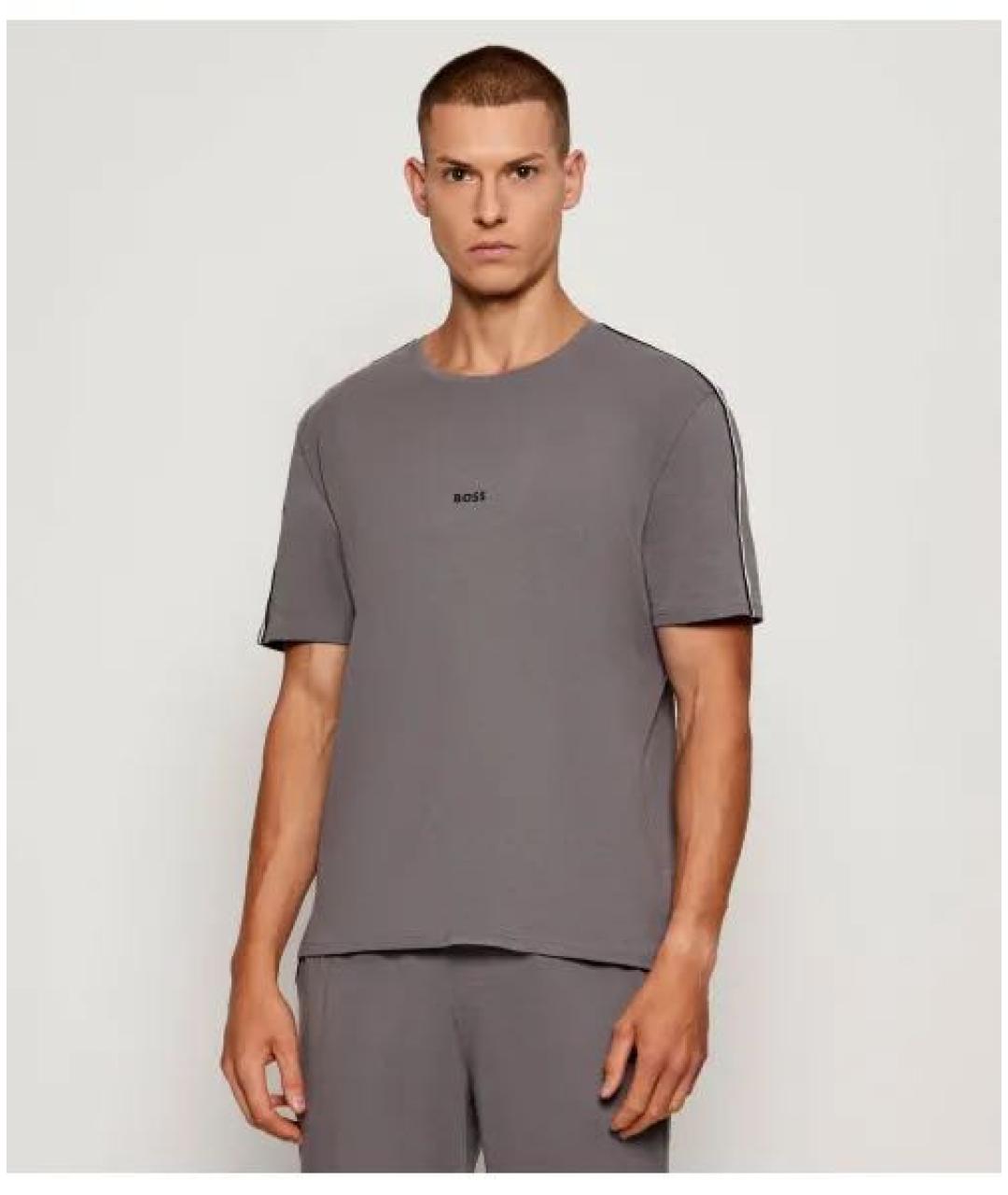 HUGO BOSS Серая хлопко-эластановая футболка, фото 4