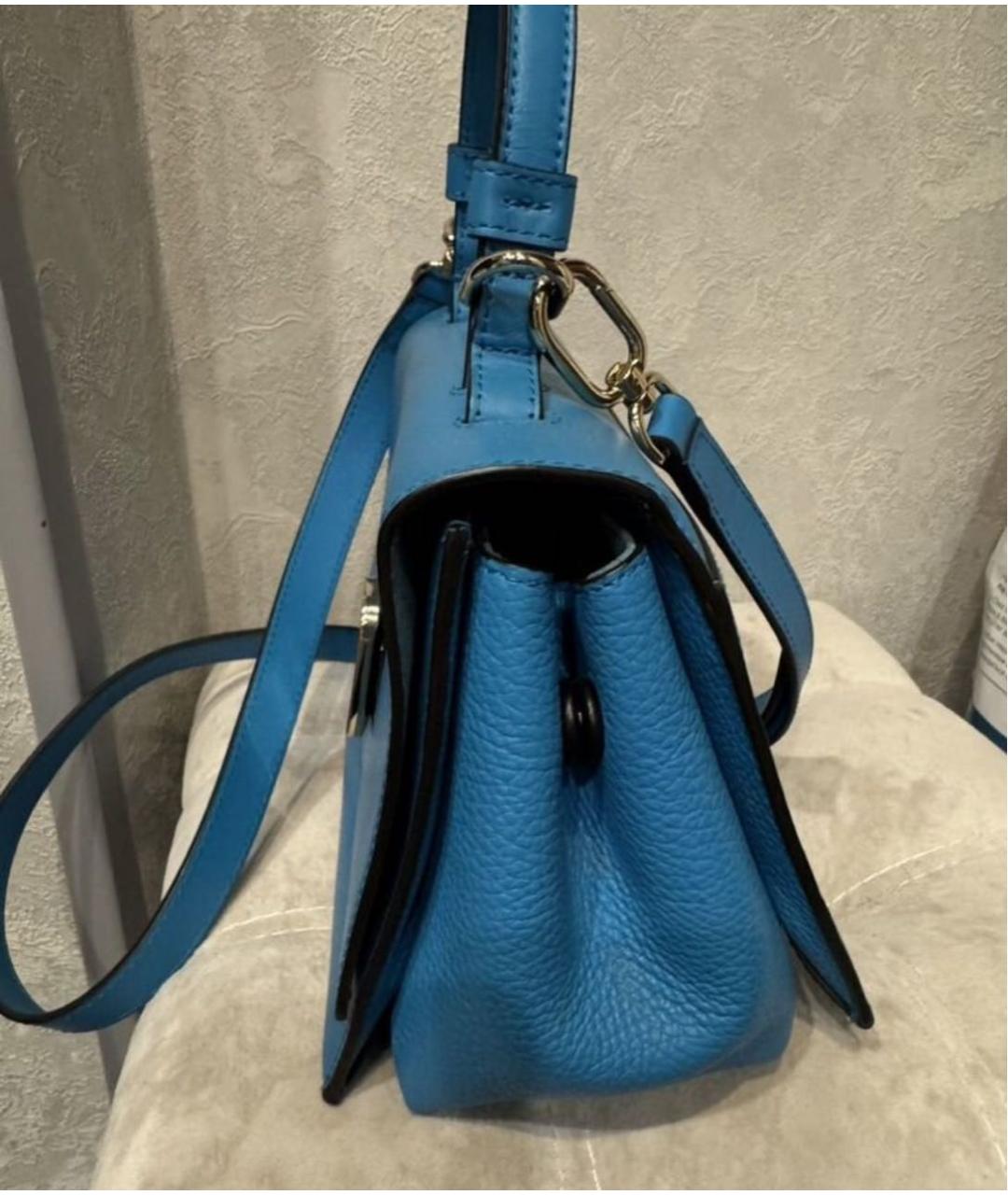 FURLA Голубая кожаная сумка с короткими ручками, фото 3