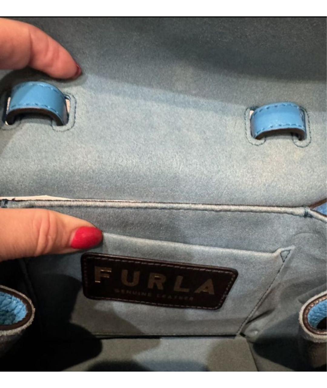 FURLA Голубая кожаная сумка с короткими ручками, фото 4