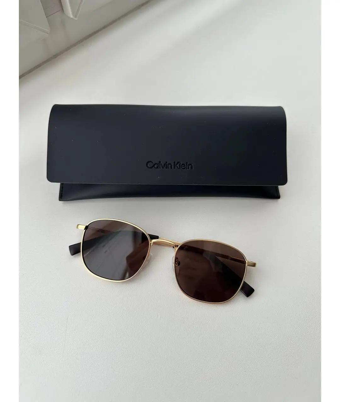 CALVIN KLEIN Коричневые металлические солнцезащитные очки, фото 4