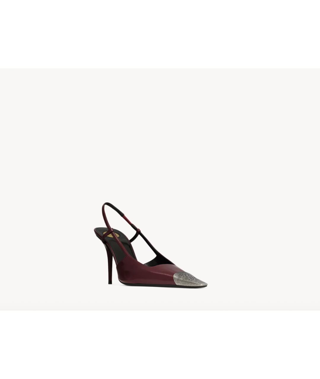 SAINT LAURENT Бордовые кожаные босоножки, фото 4