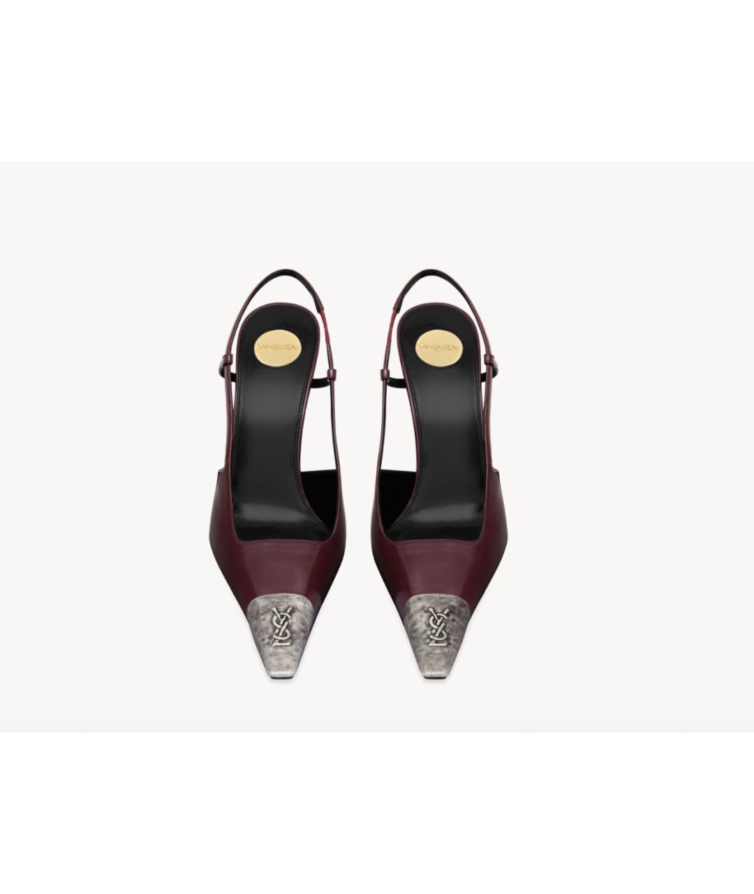 SAINT LAURENT Бордовые кожаные босоножки, фото 2