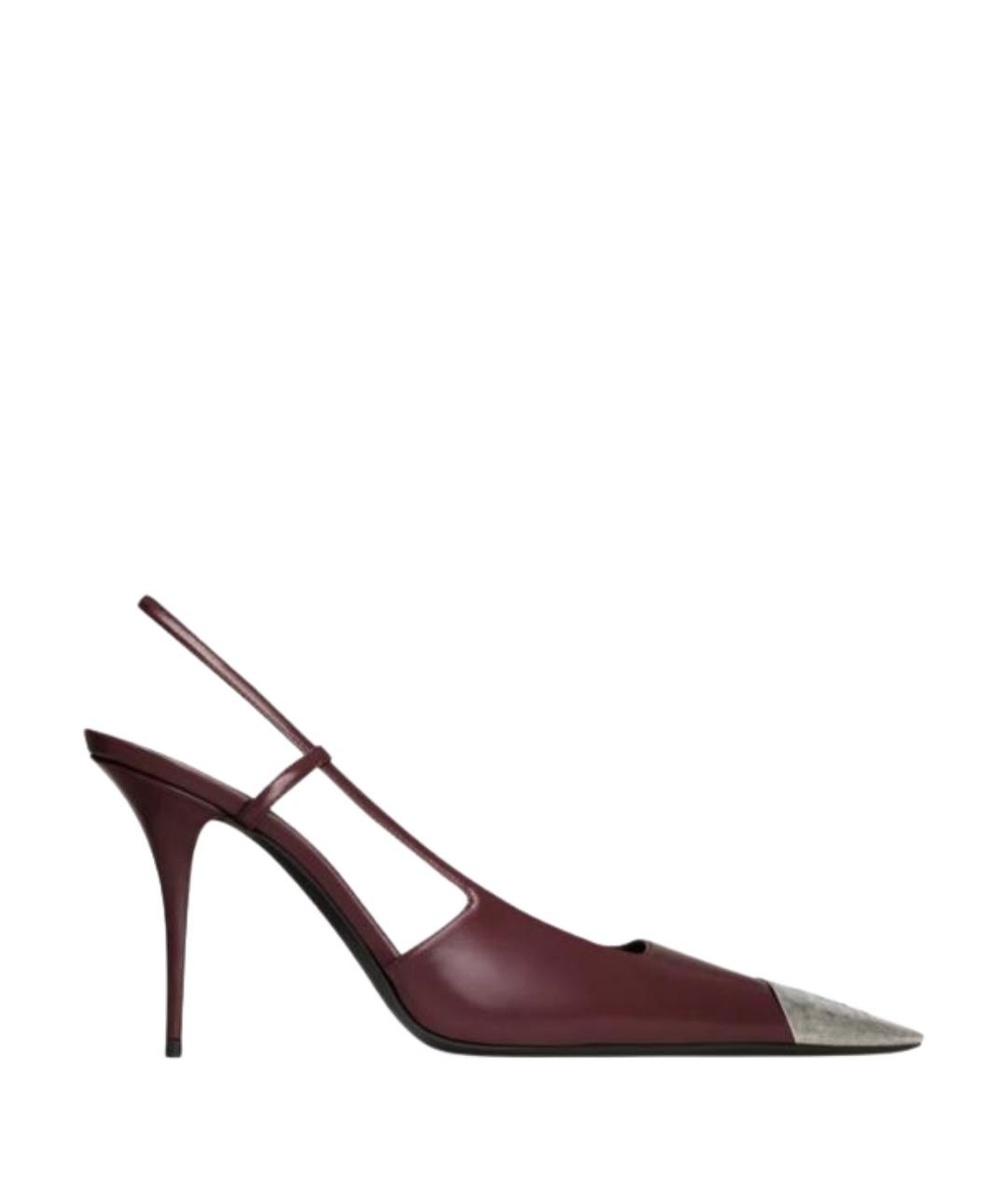 SAINT LAURENT Бордовые кожаные босоножки, фото 1