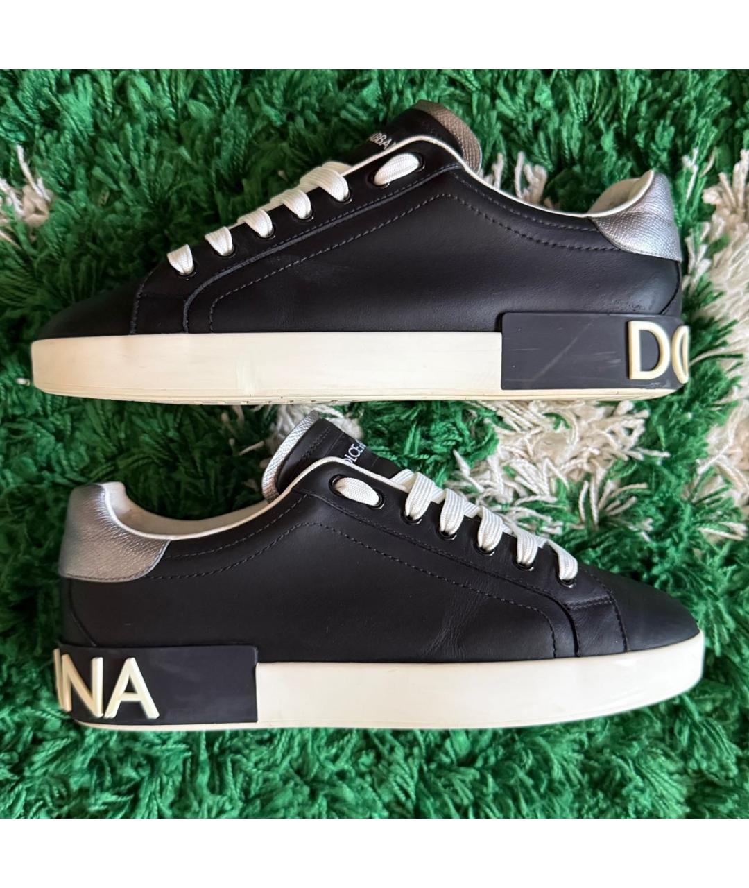 DOLCE&GABBANA Черные кожаные низкие кроссовки / кеды, фото 4