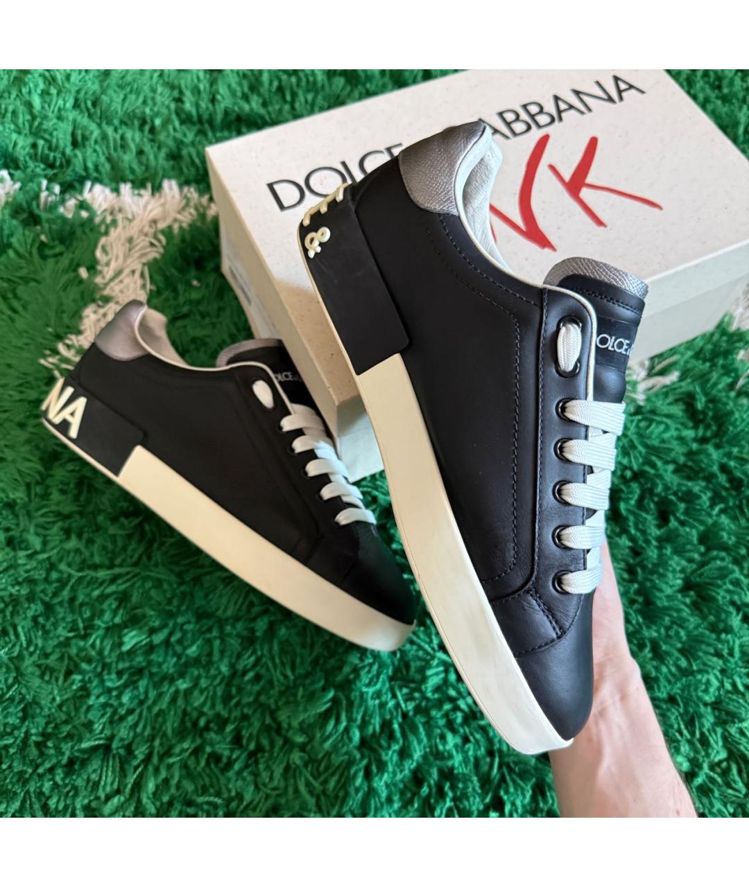 DOLCE&GABBANA Черные кожаные низкие кроссовки / кеды, фото 2