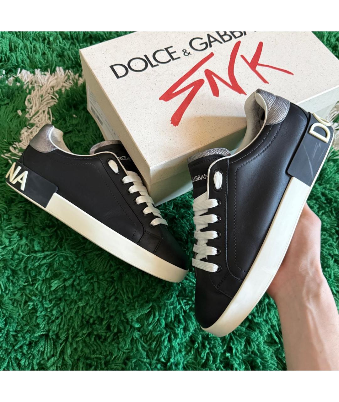 DOLCE&GABBANA Черные кожаные низкие кроссовки / кеды, фото 9