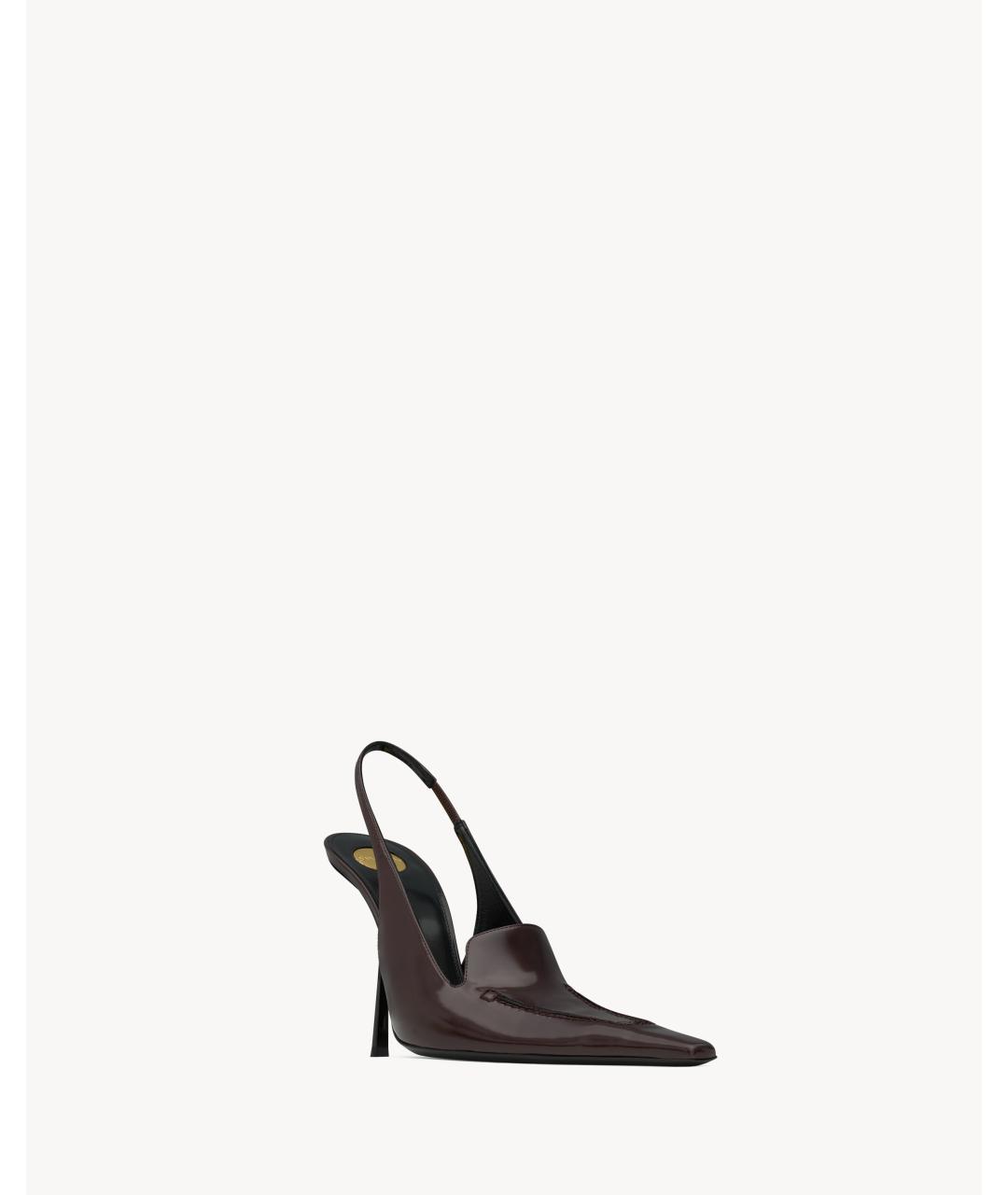SAINT LAURENT Коричневые кожаные босоножки, фото 2