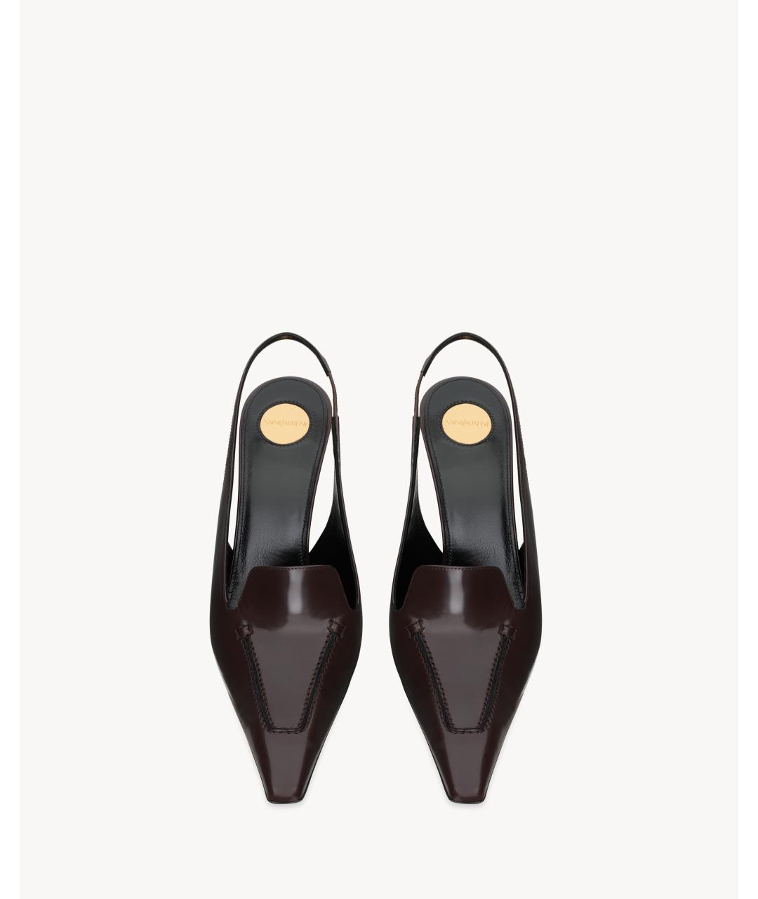 SAINT LAURENT Коричневые кожаные босоножки, фото 3