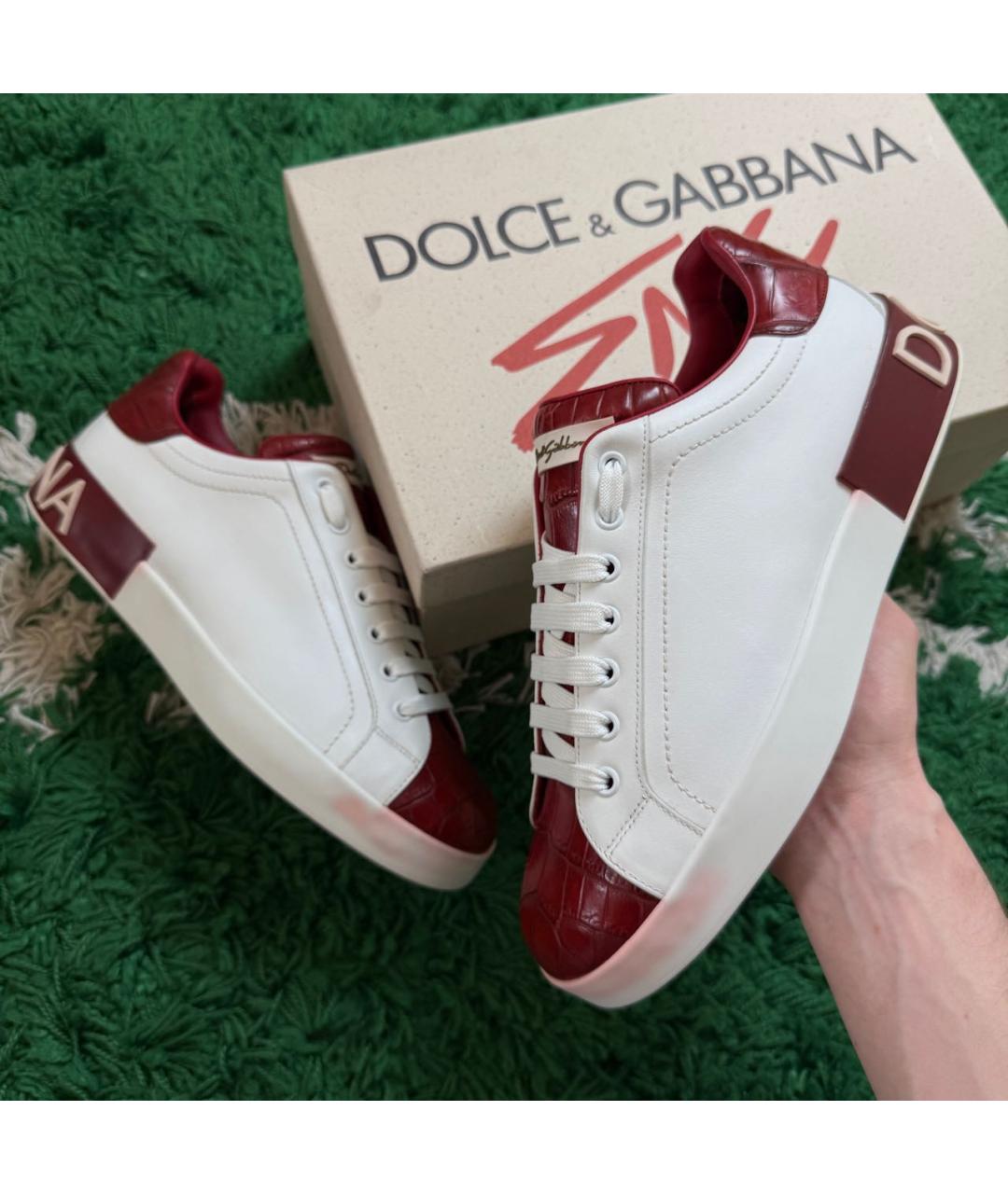 DOLCE&GABBANA Бордовые низкие кроссовки / кеды из экзотической кожи, фото 9
