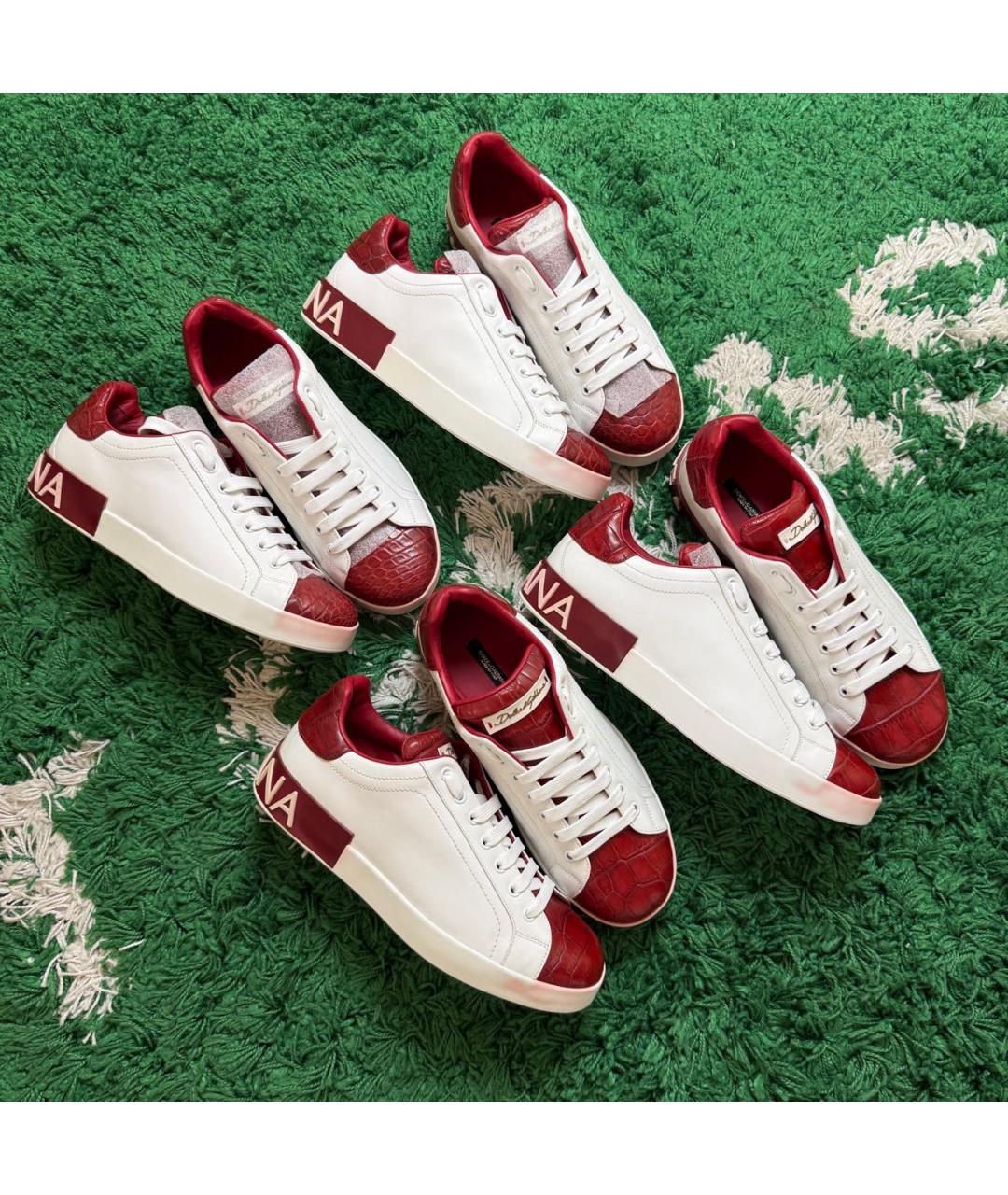 DOLCE&GABBANA Бордовые низкие кроссовки / кеды из экзотической кожи, фото 8