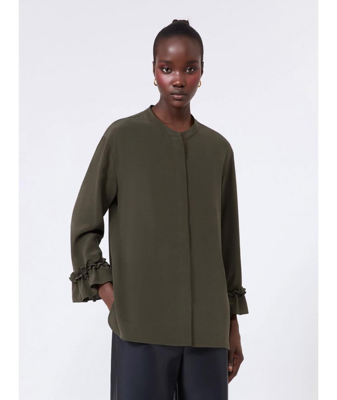 'S MAX MARA Хаки шелковая рубашка, фото 3