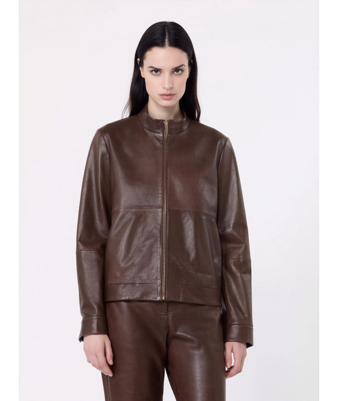 'S MAX MARA Коричневая кожаная куртка, фото 3