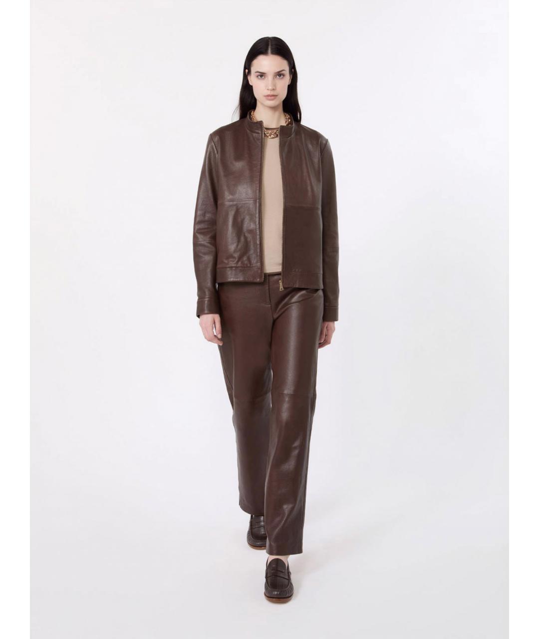 'S MAX MARA Коричневая кожаная куртка, фото 2