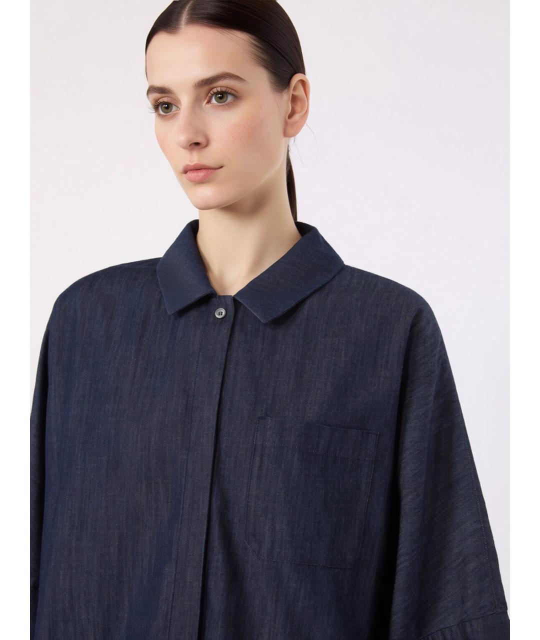 'S MAX MARA Темно-синяя хлопковая рубашка, фото 5