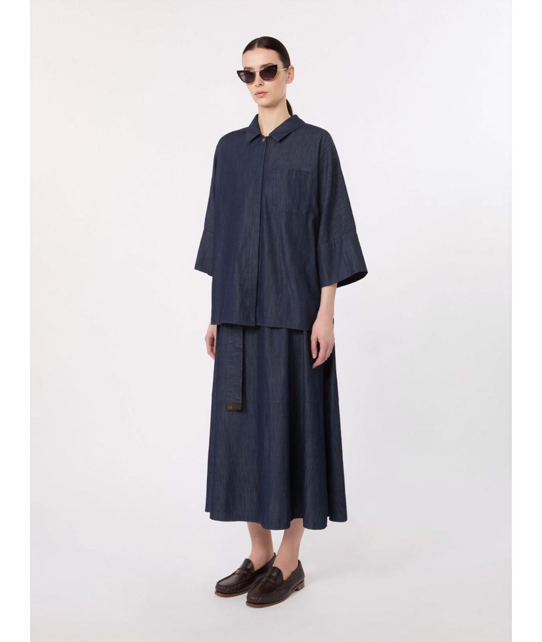'S MAX MARA Темно-синяя хлопковая рубашка, фото 2