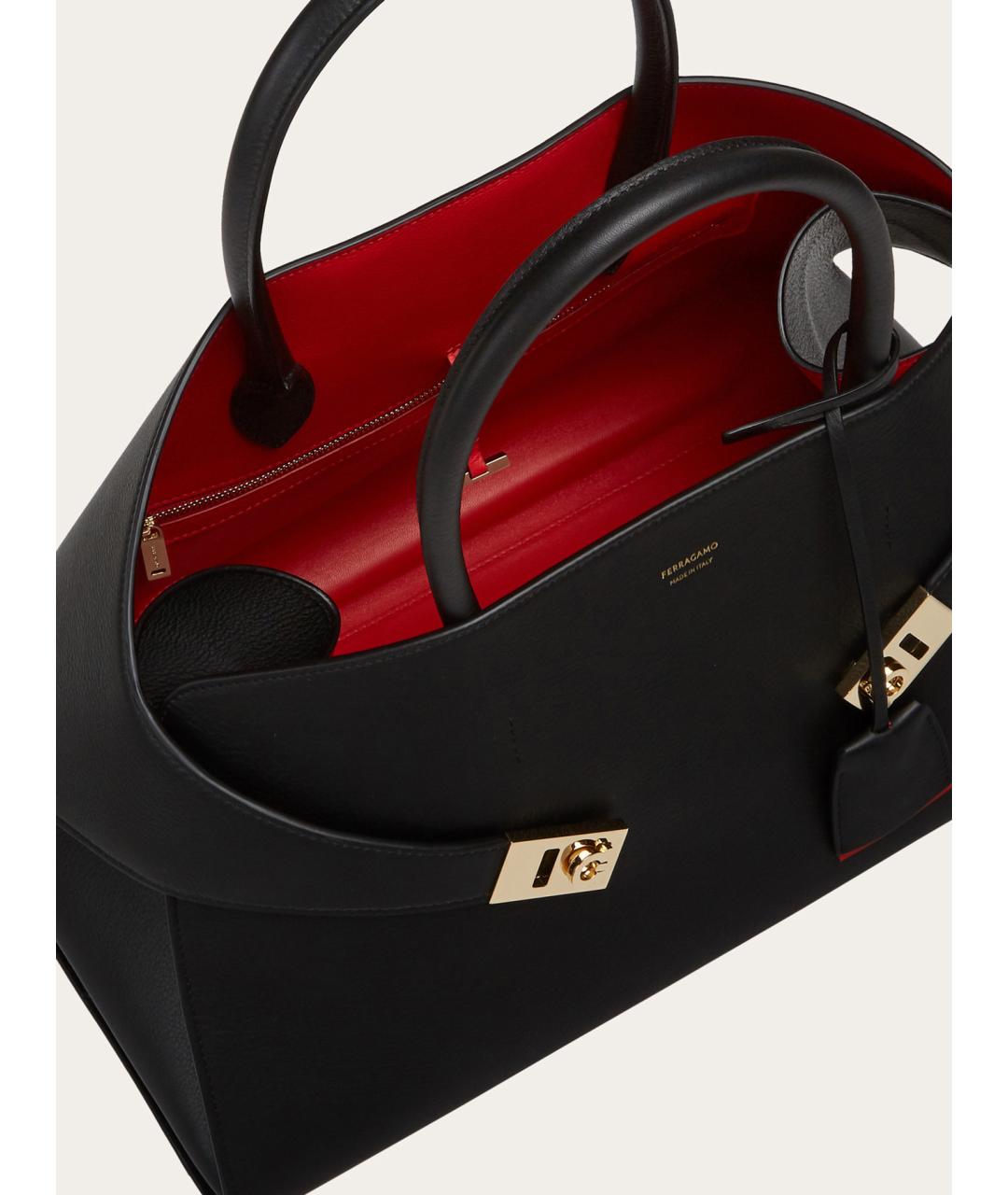 FERRAGAMO Черная кожаная сумка с короткими ручками, фото 6