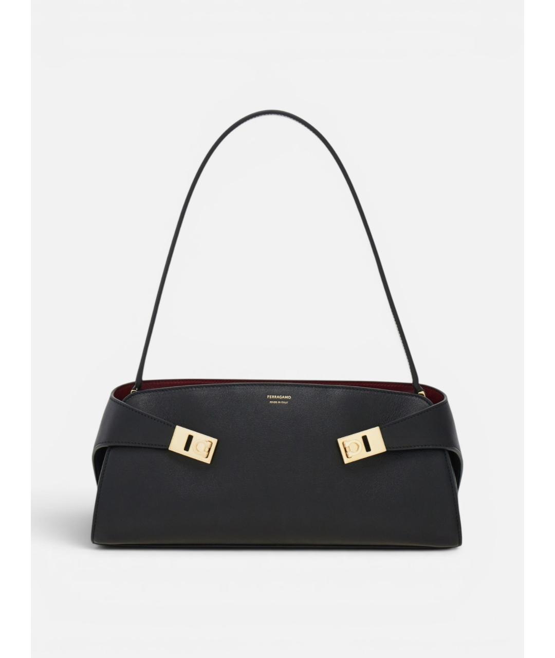 FERRAGAMO Черная кожаная сумка с короткими ручками, фото 1