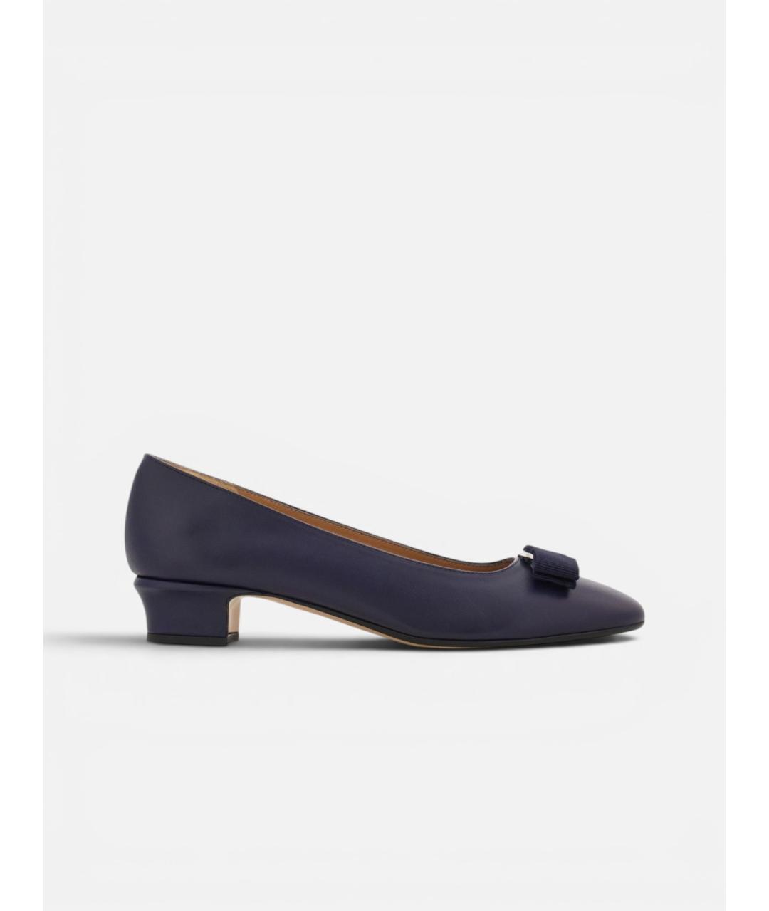 FERRAGAMO Темно-синие кожаные туфли, фото 1