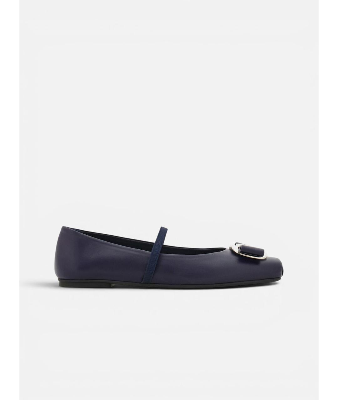 FERRAGAMO Темно-синие кожаные балетки, фото 1