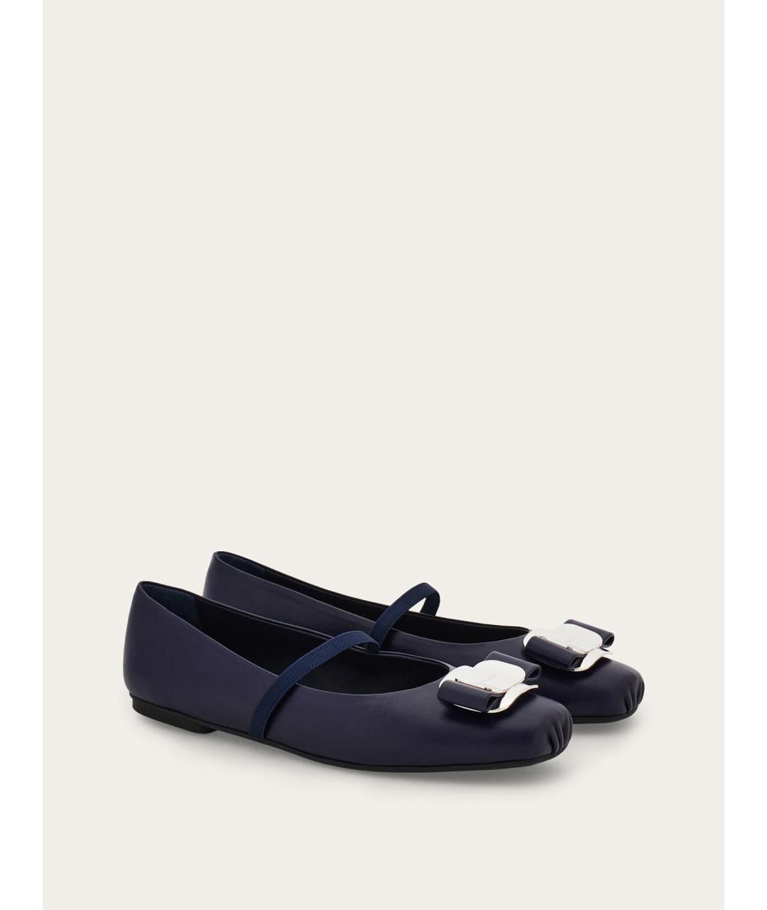 FERRAGAMO Темно-синие кожаные балетки, фото 3