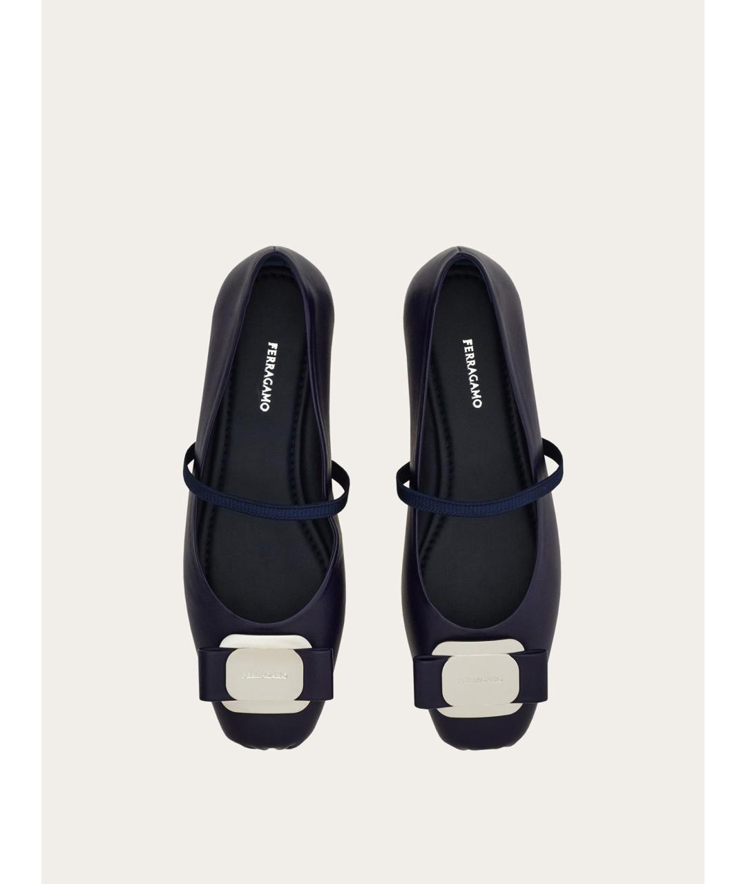 FERRAGAMO Темно-синие кожаные балетки, фото 4