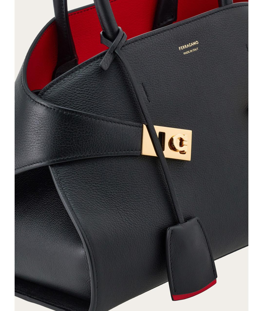 FERRAGAMO Черная кожаная сумка с короткими ручками, фото 7