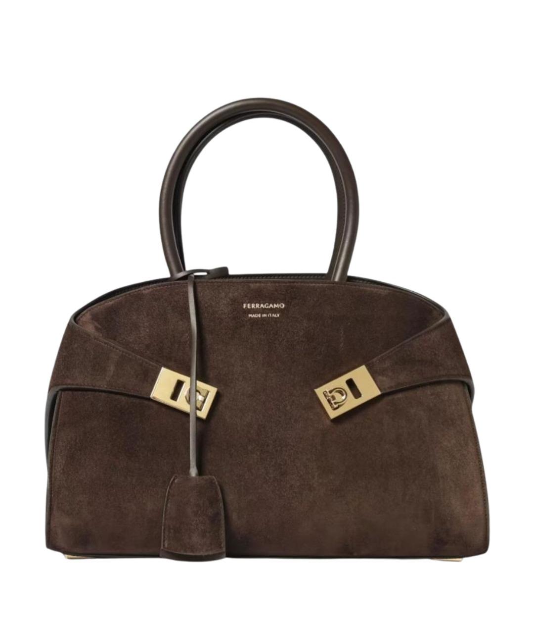 FERRAGAMO Коричневая замшевая сумка с короткими ручками, фото 1