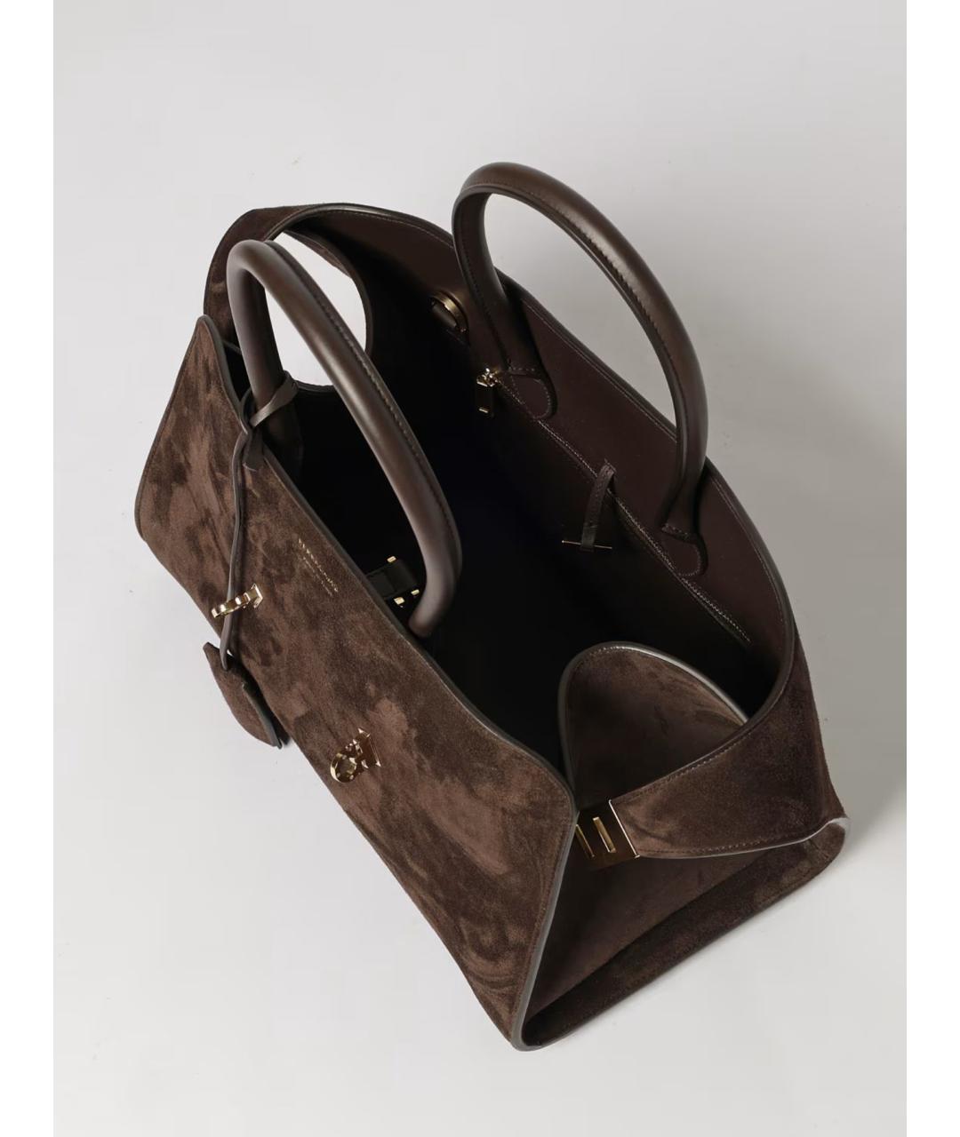FERRAGAMO Коричневая замшевая сумка с короткими ручками, фото 5
