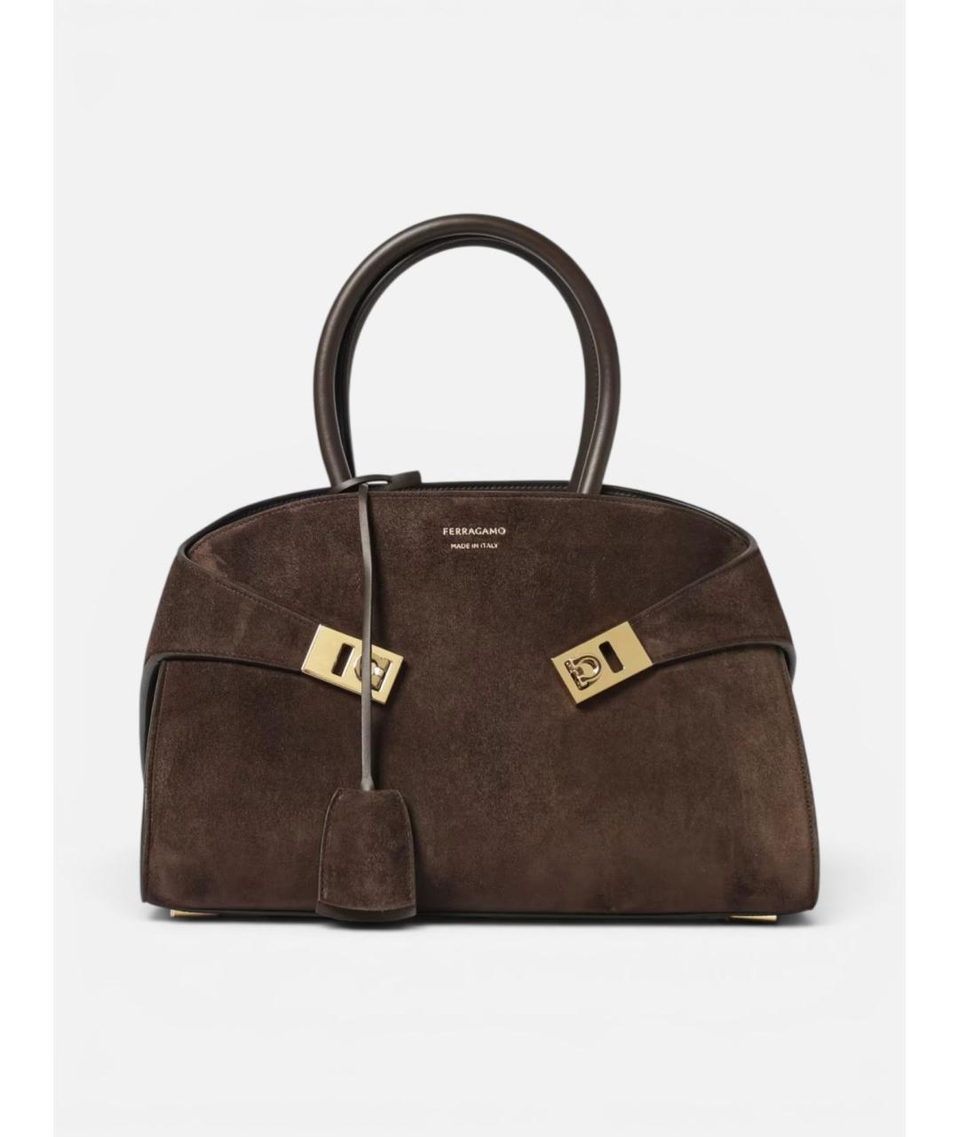 FERRAGAMO Коричневая замшевая сумка с короткими ручками, фото 1