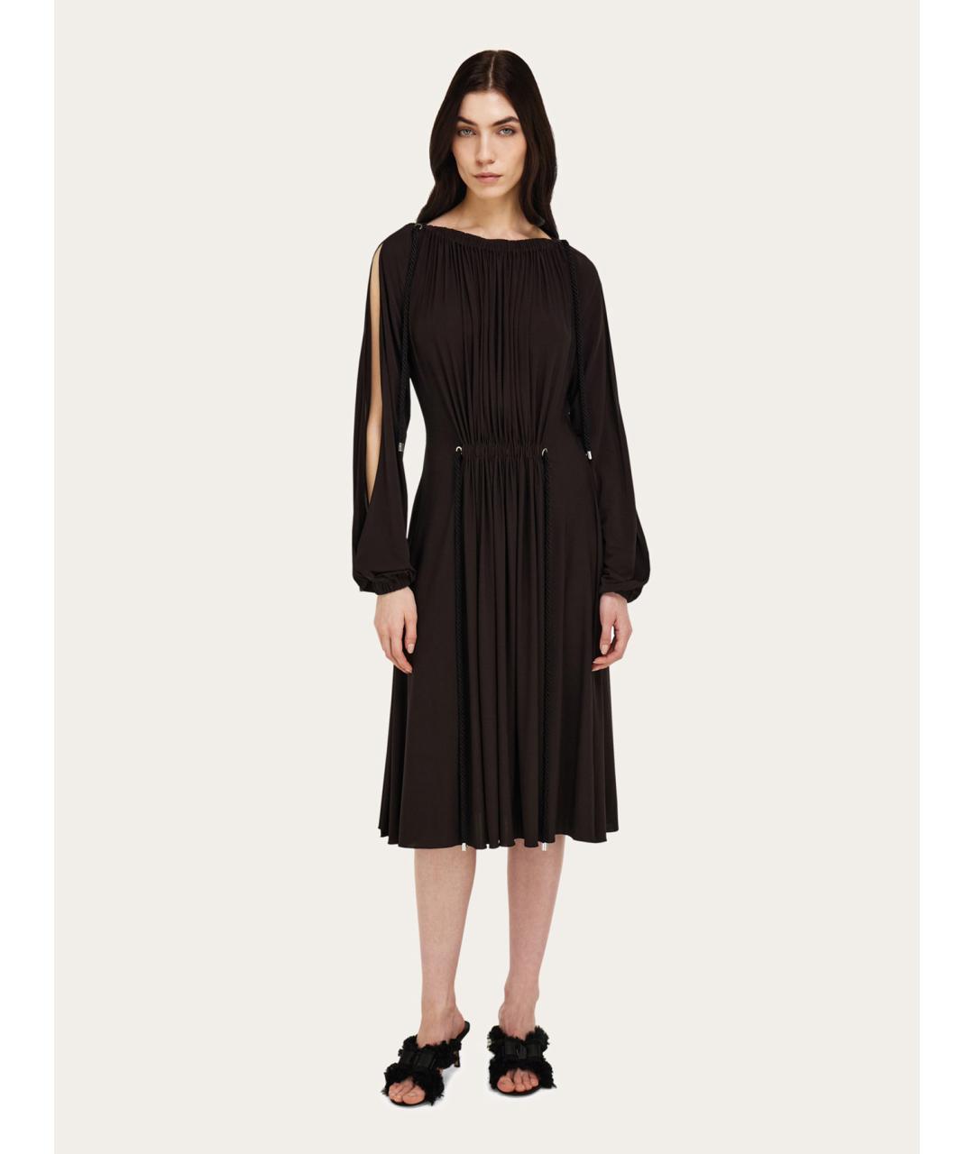 FERRAGAMO Коричневое вискозное повседневное платье, фото 3