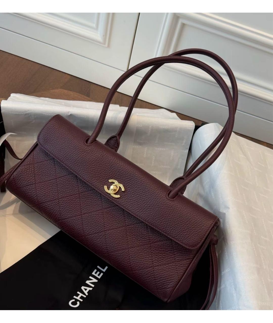 CHANEL Бордовая кожаная сумка с короткими ручками, фото 2