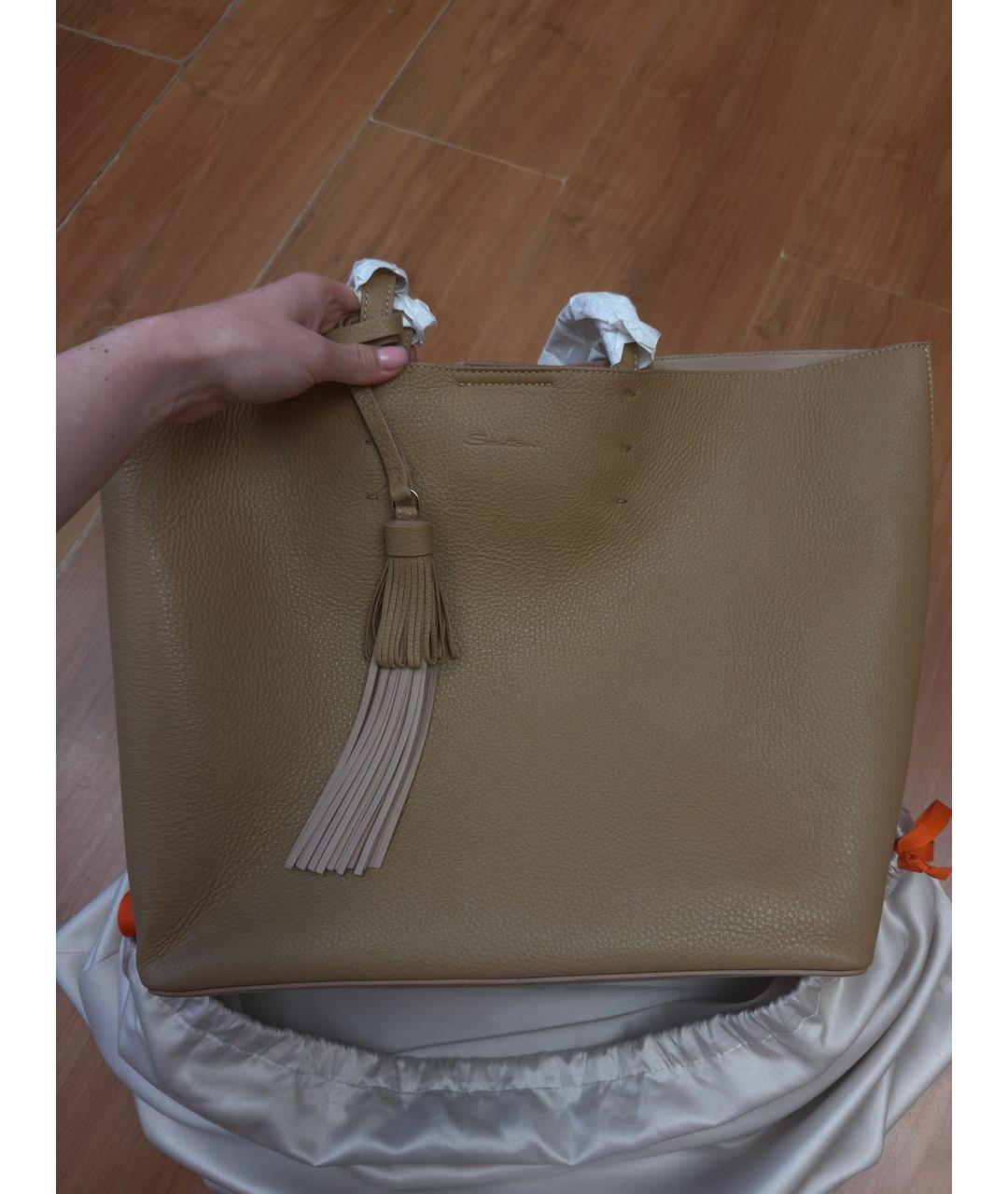 SANTONI Бежевая кожаная сумка тоут, фото 3