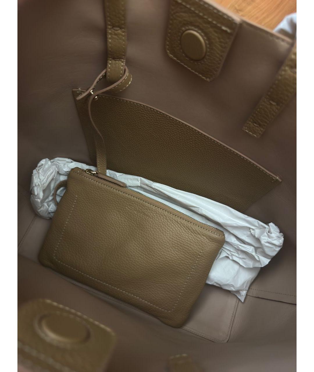 SANTONI Бежевая кожаная сумка тоут, фото 4