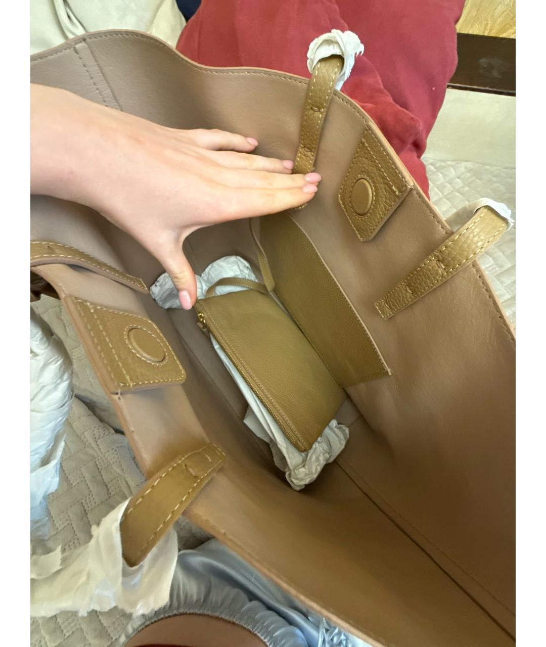 SANTONI Бежевая кожаная сумка тоут, фото 4