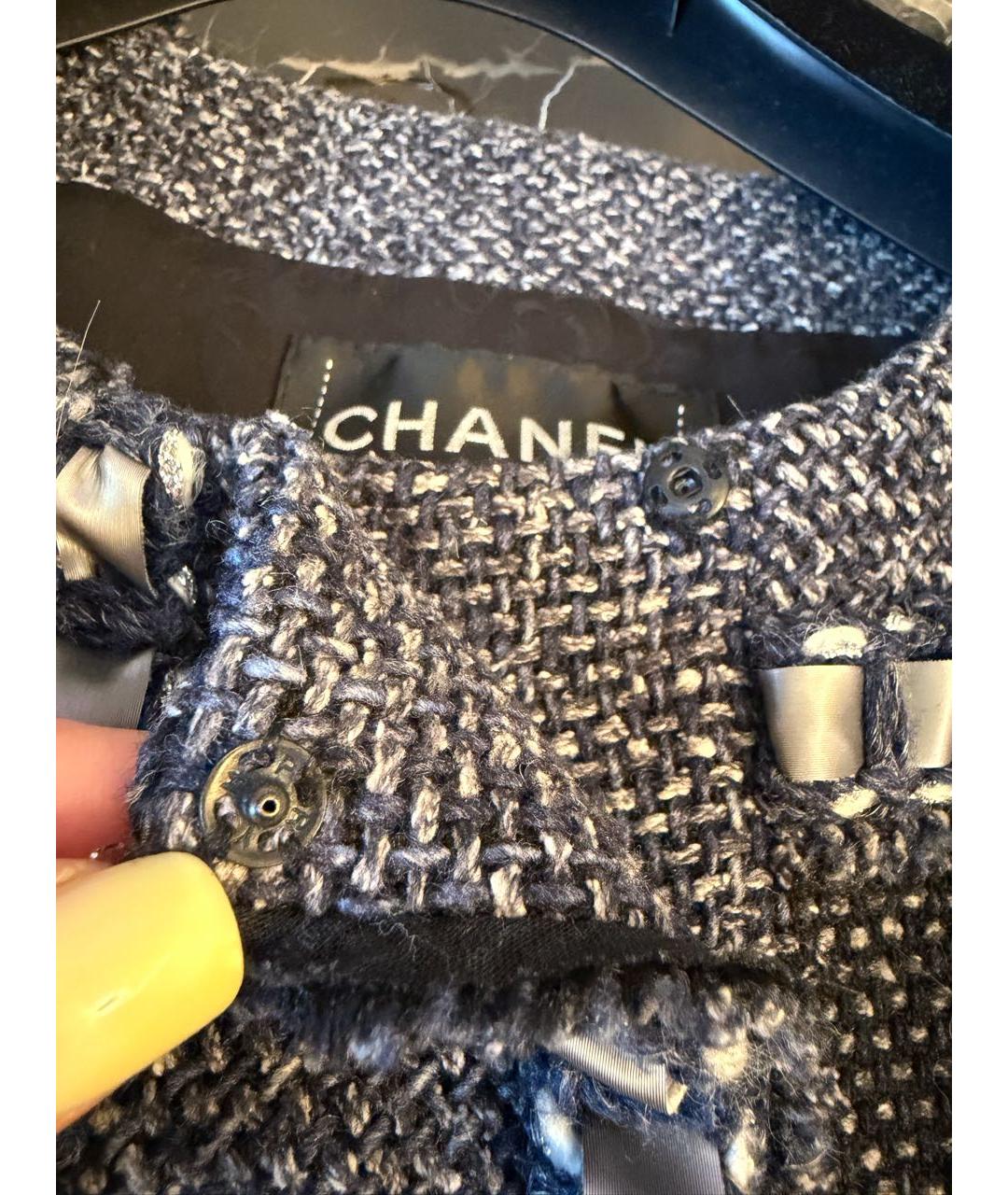 CHANEL Темно-синий твидовый жакет/пиджак, фото 4