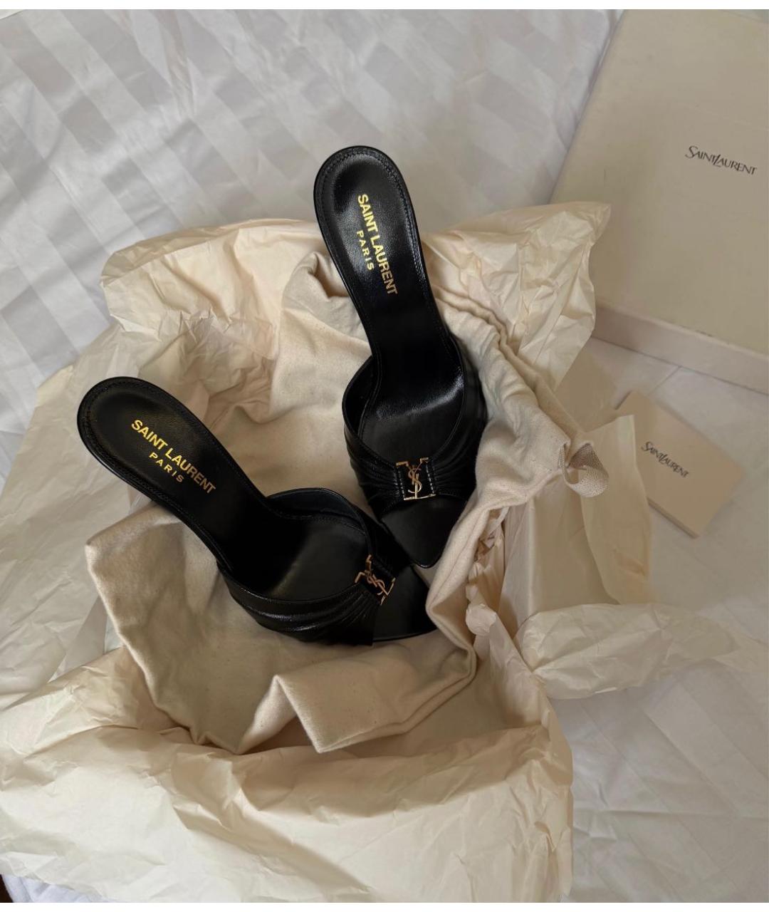 SAINT LAURENT Черные кожаные мюли, фото 6