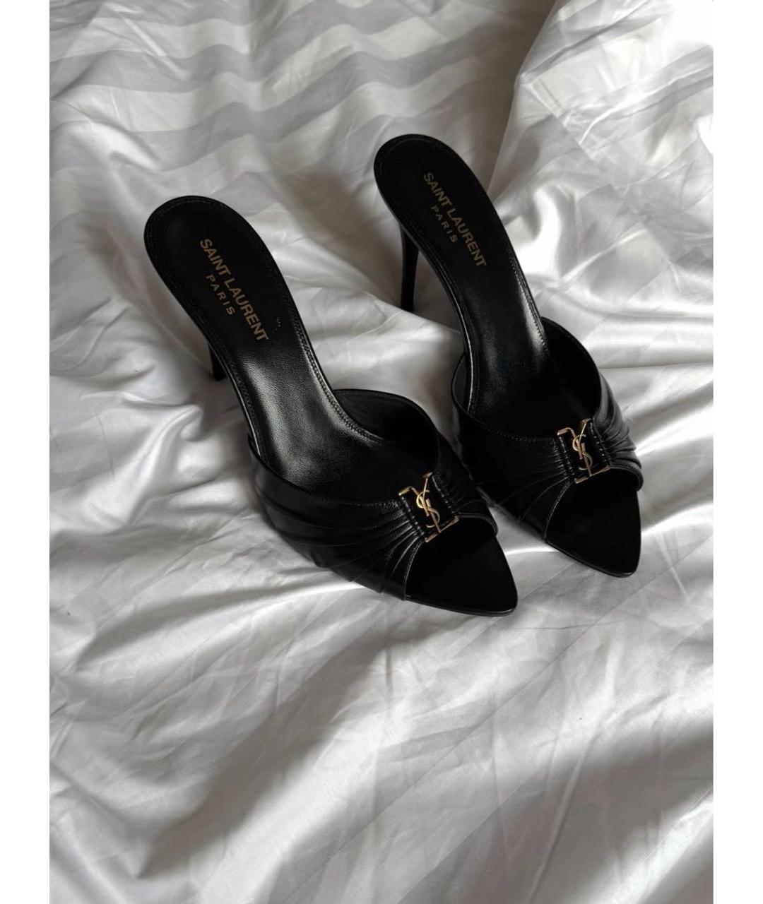 SAINT LAURENT Черные кожаные мюли, фото 2