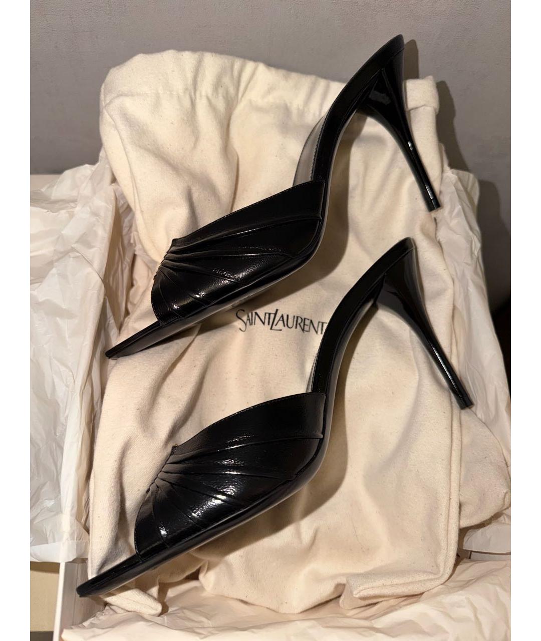 SAINT LAURENT Черные кожаные мюли, фото 5
