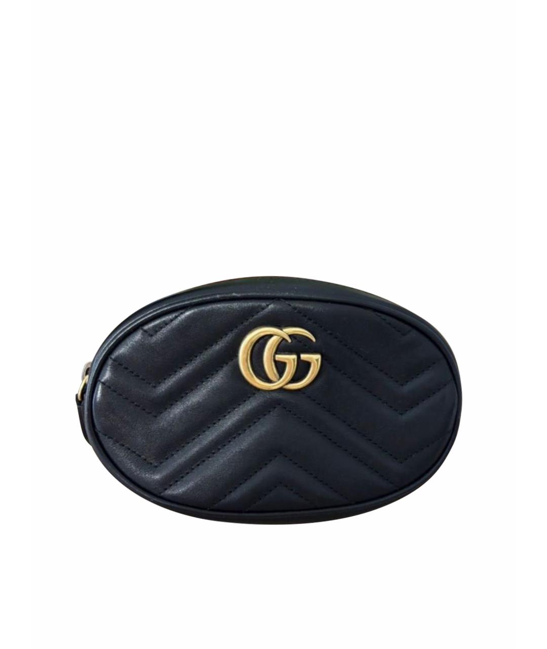 GUCCI Черная кожаная поясная сумка, фото 1