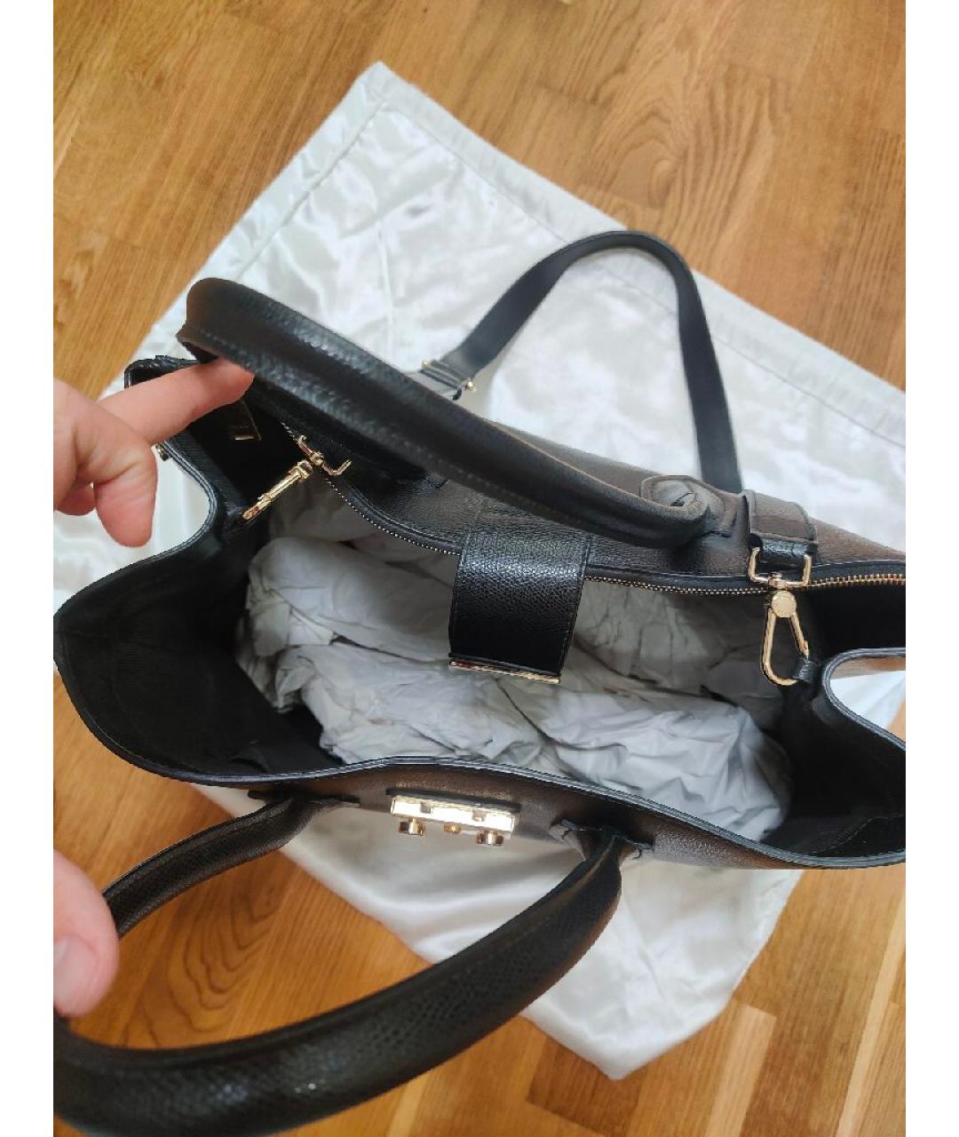 FURLA Черная кожаная сумка тоут, фото 3