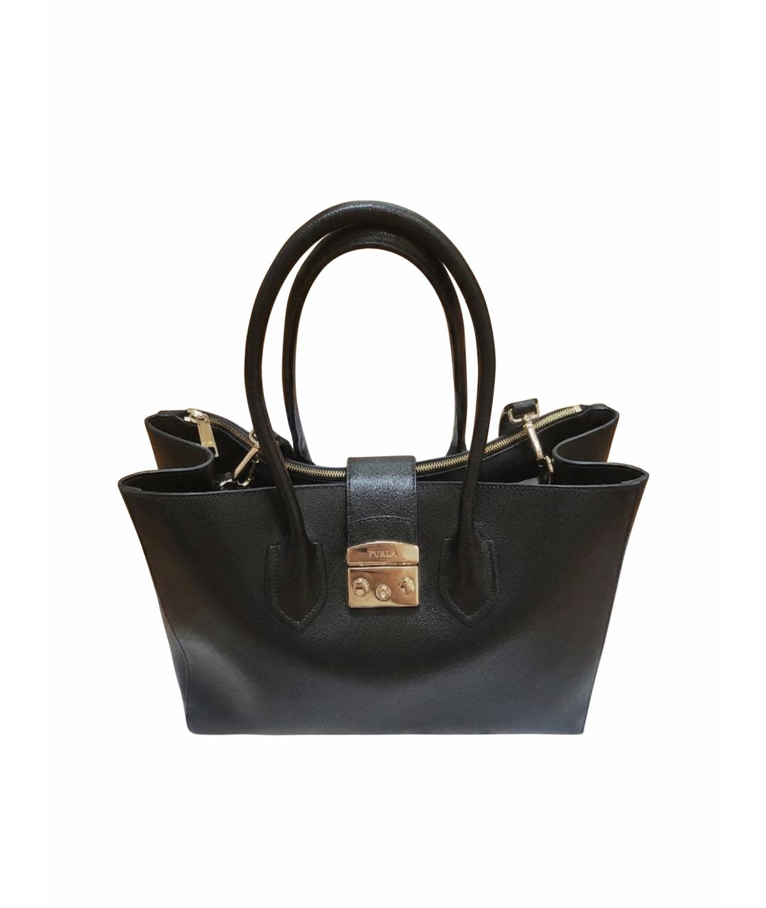 FURLA Черная кожаная сумка тоут, фото 1