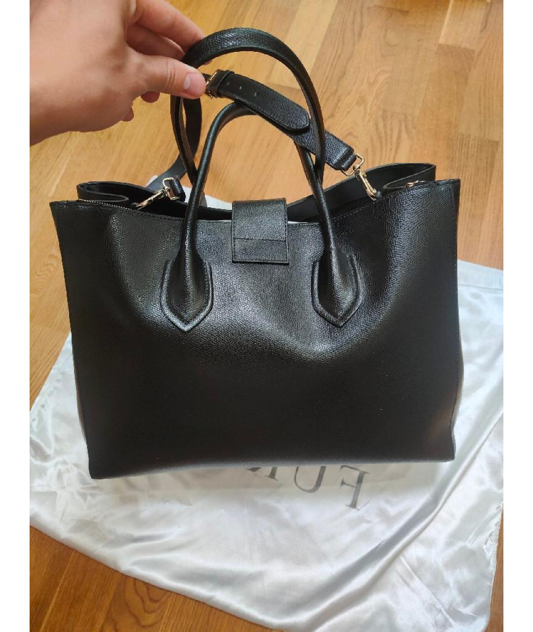 FURLA Черная кожаная сумка тоут, фото 2